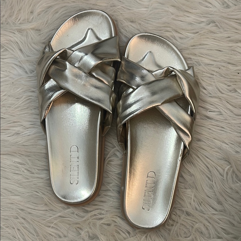 Silent D Women's Gold Slide Sandals, 38